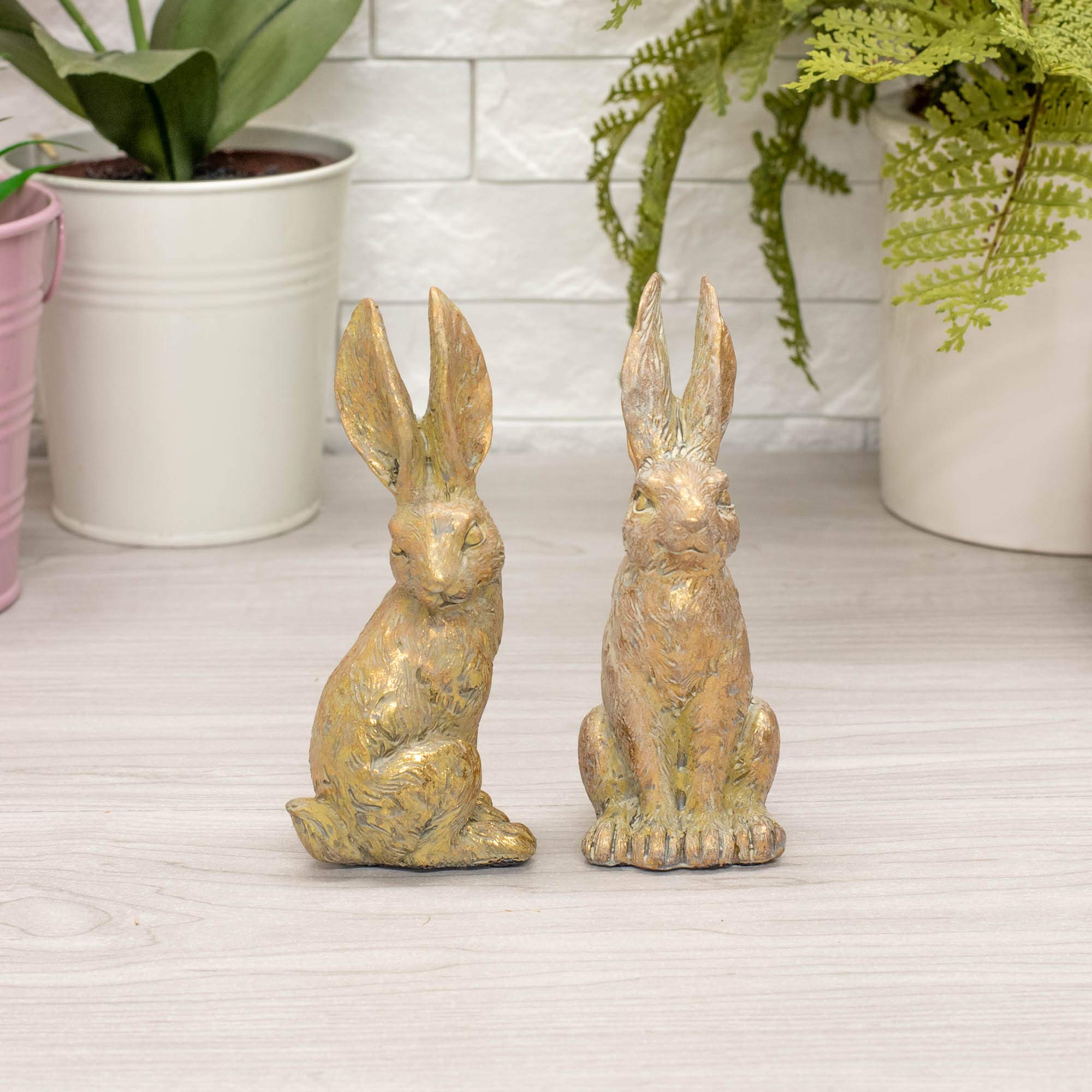RAZ Imports 4111071 Small Painted Gold Stone Rabbits - Set of 2